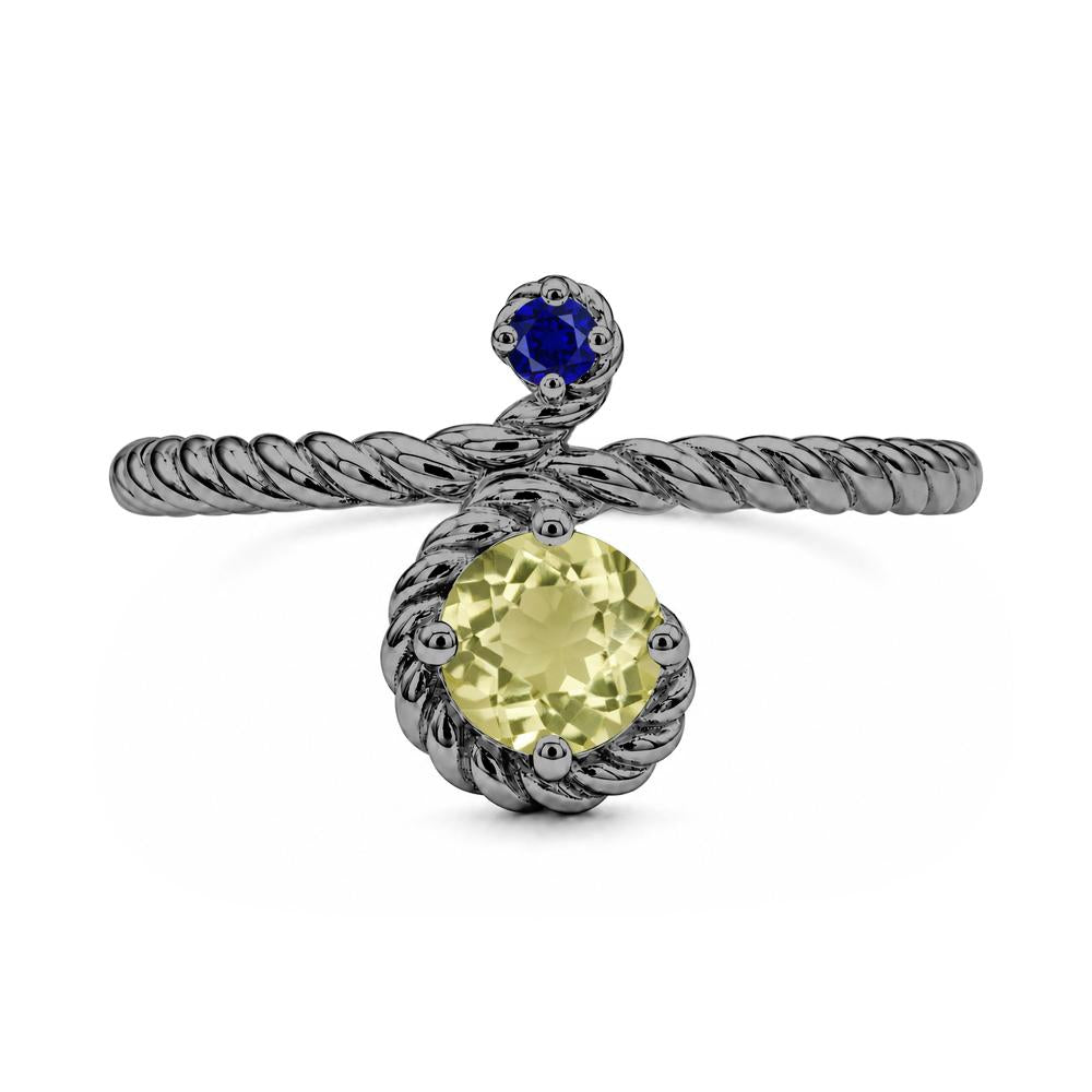 Vintage Twisted Rope Pink Sapphire and Sapphire Two Stone Ring - LUO Jewelry #gemstone_Lemon Quartz and Sapphire