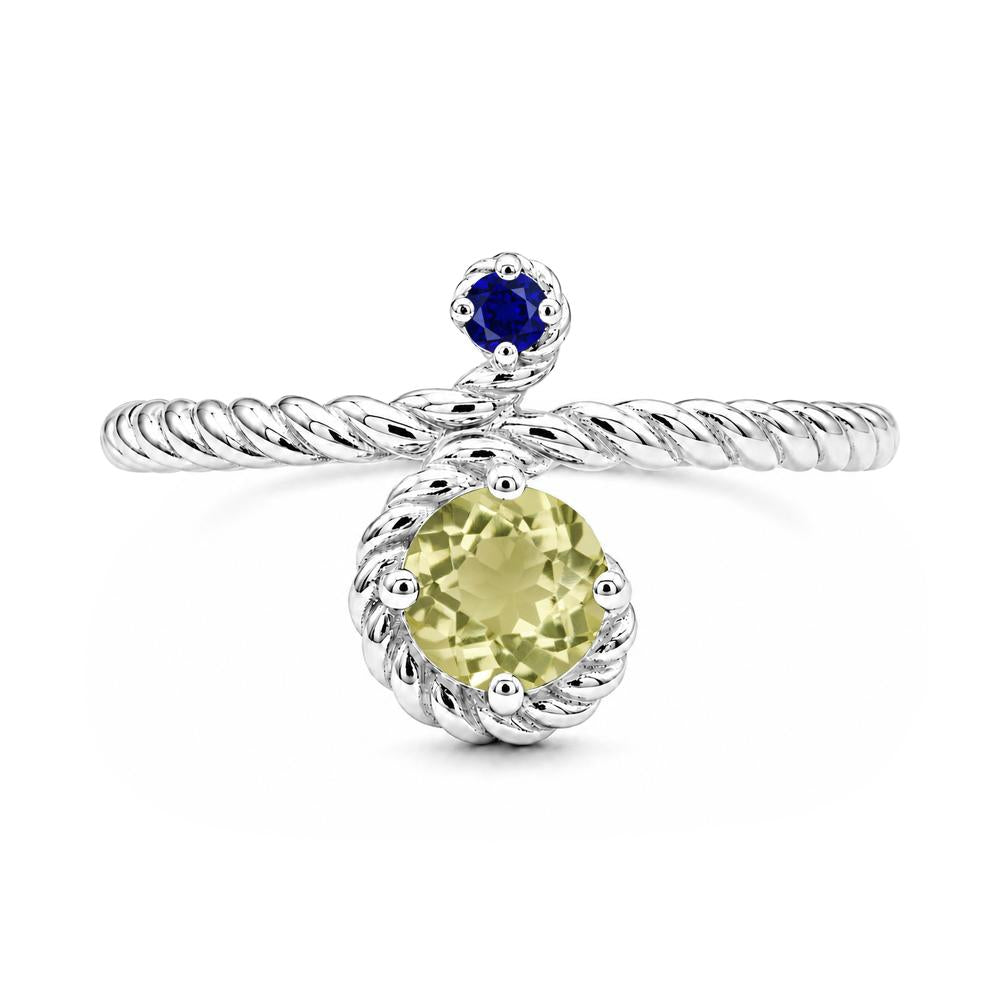 Vintage Twisted Rope Pink Sapphire and Sapphire Two Stone Ring - LUO Jewelry #gemstone_Lemon Quartz and Sapphire