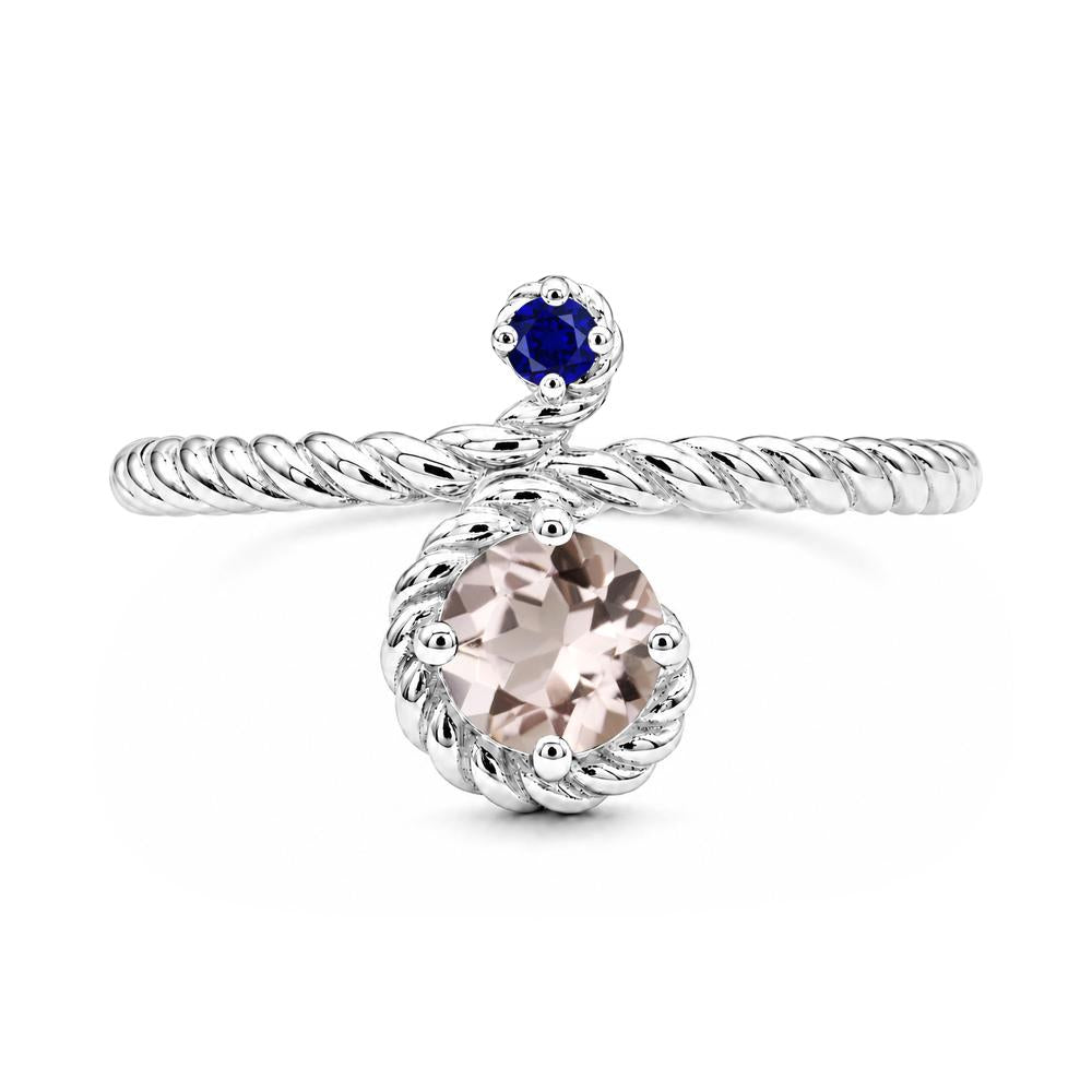 Vintage Twisted Rope Pink Sapphire and Sapphire Two Stone Ring - LUO Jewelry #gemstone_Morganite and Sapphire
