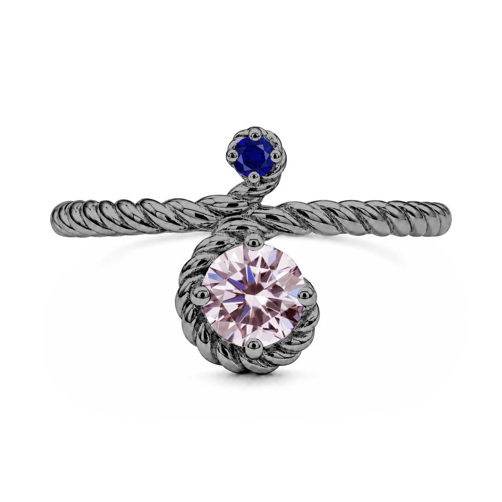 Vintage Twisted Rope Pink Sapphire and Sapphire Two Stone Ring - LUO Jewelry #gemstone_Pink Cubic Zirconia and Sapphire