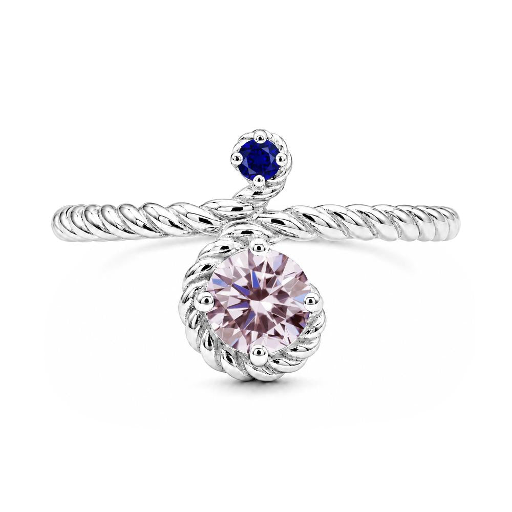 Vintage Twisted Rope Pink Sapphire and Sapphire Two Stone Ring - LUO Jewelry #gemstone_Pink Cubic Zirconia and Sapphire