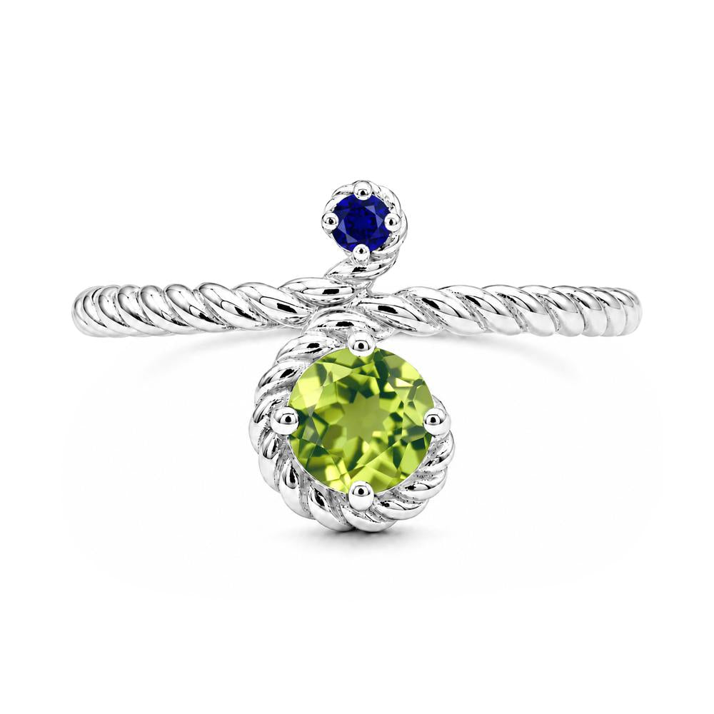 Vintage Twisted Rope Pink Sapphire and Sapphire Two Stone Ring - LUO Jewelry #gemstone_Peridot and Sapphire