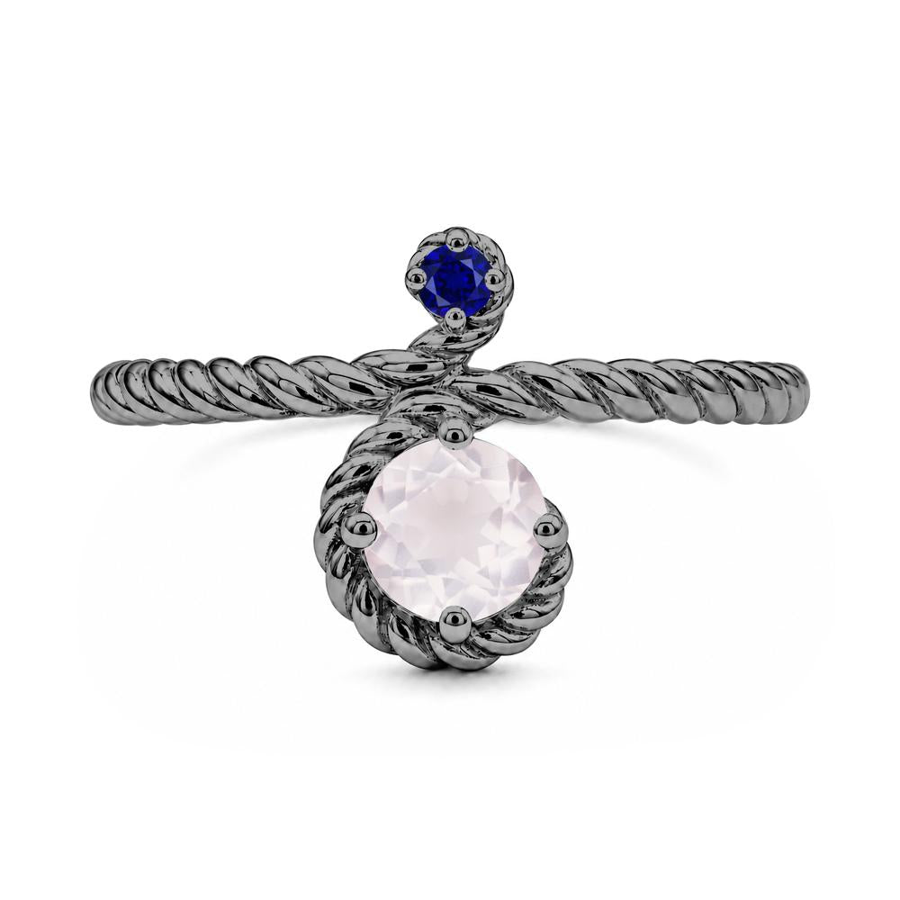 Vintage Twisted Rope Pink Sapphire and Sapphire Two Stone Ring - LUO Jewelry #gemstone_Rose Quartz and Sapphire