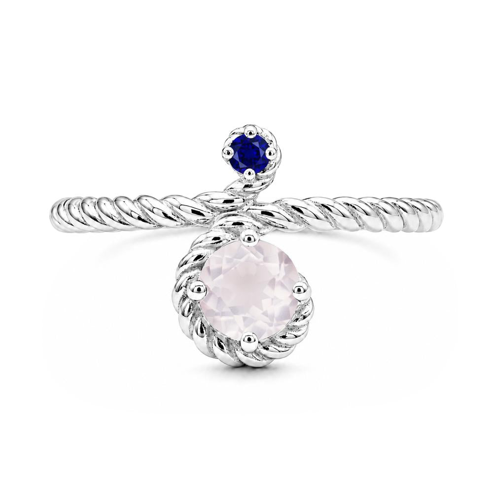 Vintage Twisted Rope Pink Sapphire and Sapphire Two Stone Ring - LUO Jewelry #gemstone_Rose Quartz and Sapphire