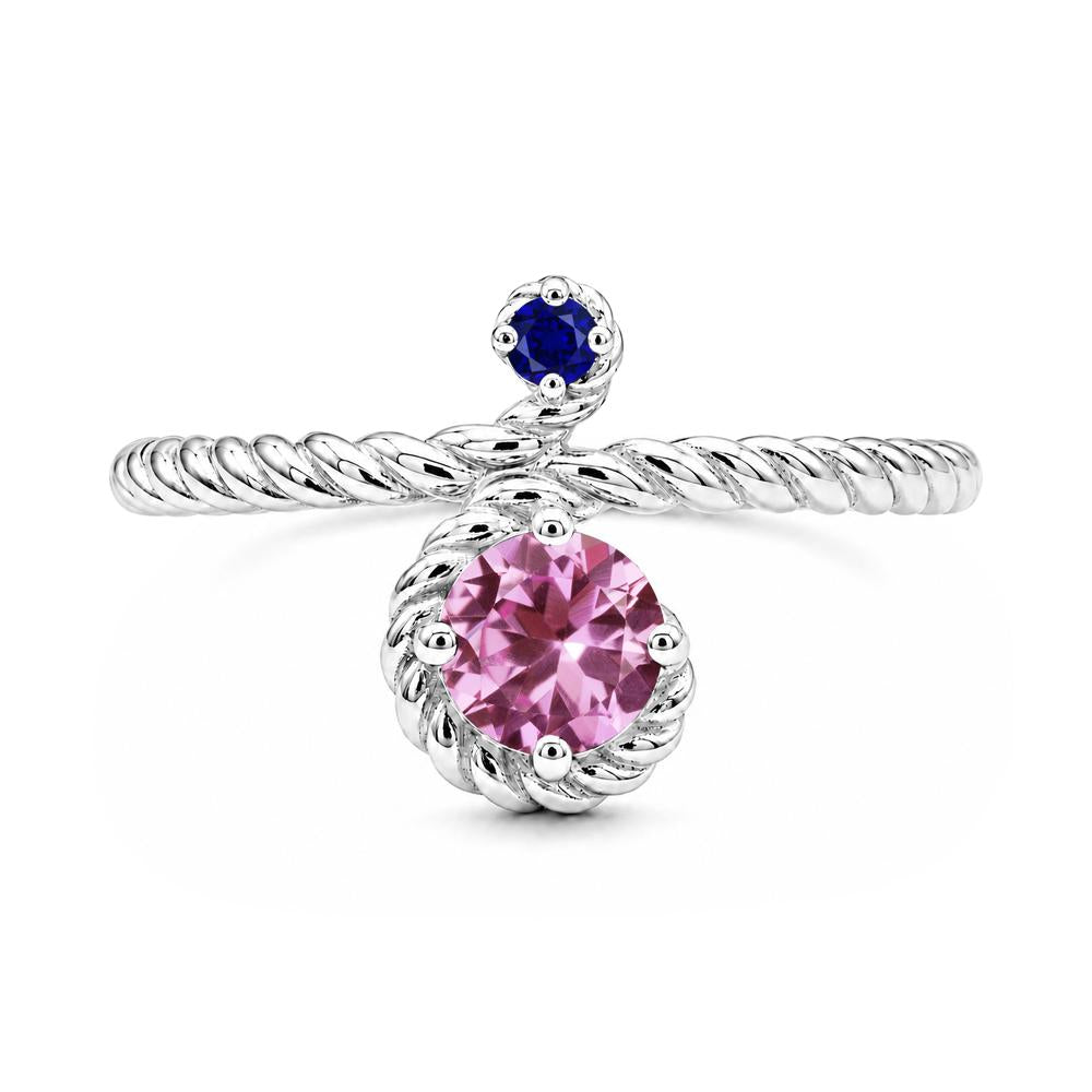 Vintage Twisted Rope Pink Sapphire and Sapphire Two Stone Ring - LUO Jewelry #gemstone_Pink Sapphire and Sapphire
