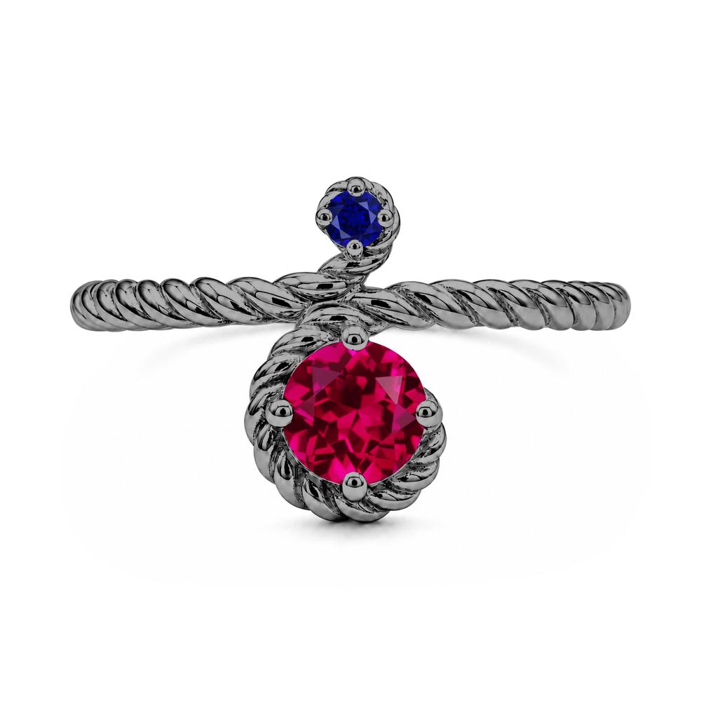 Vintage Twisted Rope Pink Sapphire and Sapphire Two Stone Ring - LUO Jewelry #gemstone_Ruby and Sapphire
