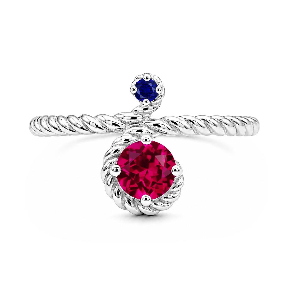 Vintage Twisted Rope Pink Sapphire and Sapphire Two Stone Ring - LUO Jewelry #gemstone_Ruby and Sapphire