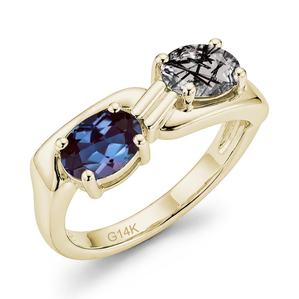 Toi Et Moi Two Stone Rose Quartz and Sapphire Promise Ring - LUO Jewelry #gemstone_Alexandrite and Black Rutilated Quartz