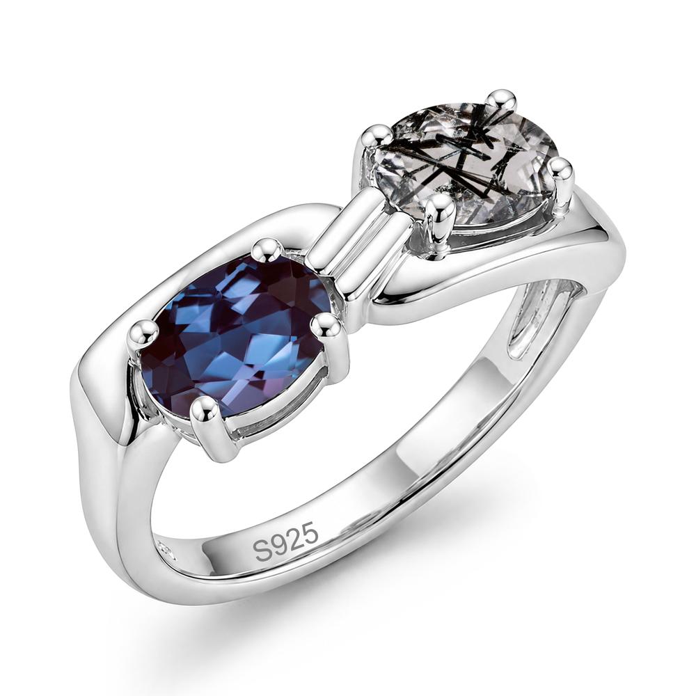 Toi Et Moi Two Stone Rose Quartz and Sapphire Promise Ring - LUO Jewelry #gemstone_Alexandrite and Black Rutilated Quartz