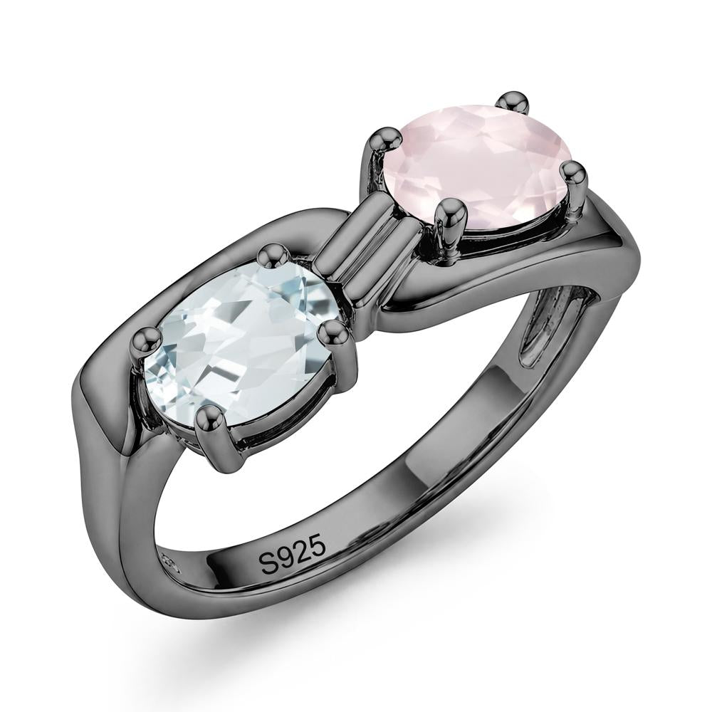 Toi Et Moi Two Stone Rose Quartz and Sapphire Promise Ring - LUO Jewelry #gemstone_Aquamarine and Rose Quartz