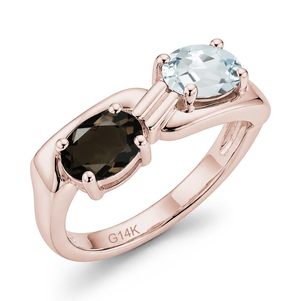 Toi Et Moi Two Stone Rose Quartz and Sapphire Promise Ring - LUO Jewelry #gemstone_Aquamarine and Smoky Quartz