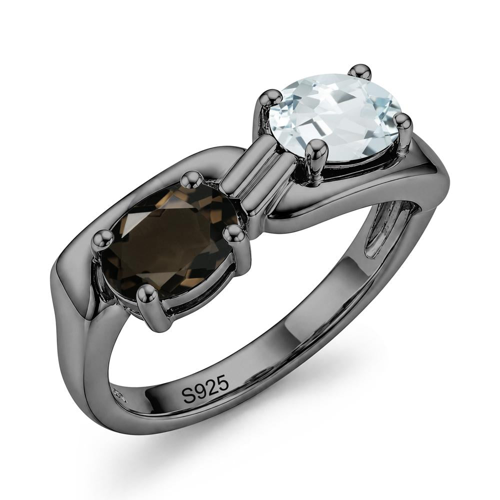 Toi Et Moi Two Stone Rose Quartz and Sapphire Promise Ring - LUO Jewelry #gemstone_Aquamarine and Smoky Quartz