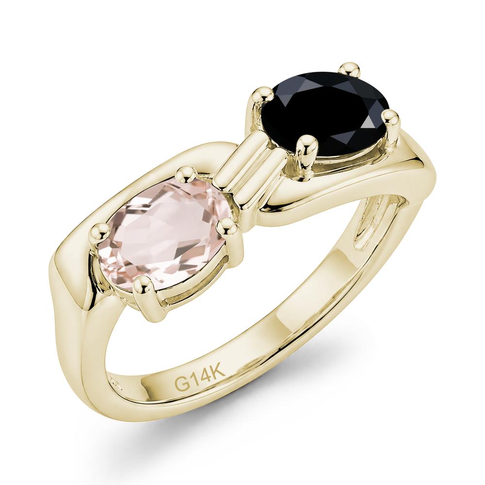 Toi Et Moi Two Stone Rose Quartz and Sapphire Promise Ring - LUO Jewelry #gemstone_Black Spinel and Morganite
