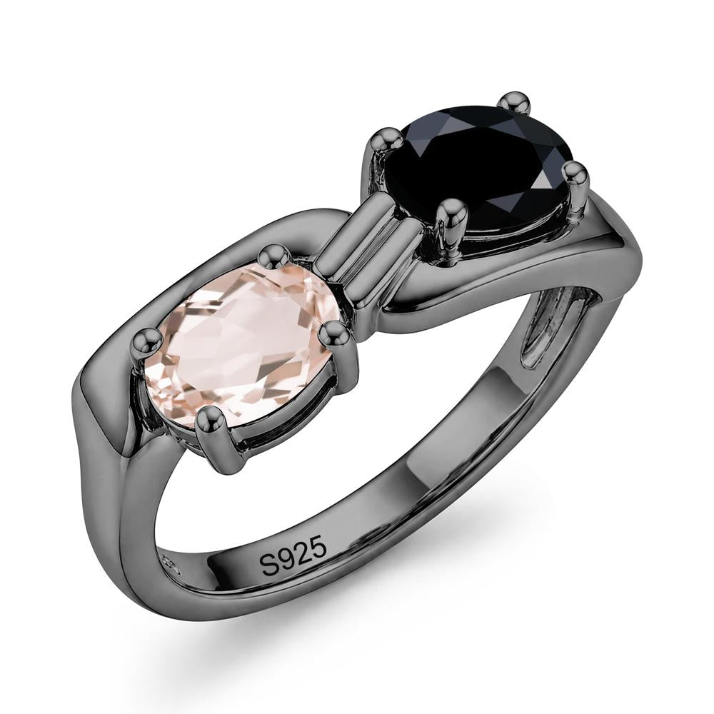 Toi Et Moi Two Stone Rose Quartz and Sapphire Promise Ring - LUO Jewelry #gemstone_Black Spinel and Morganite