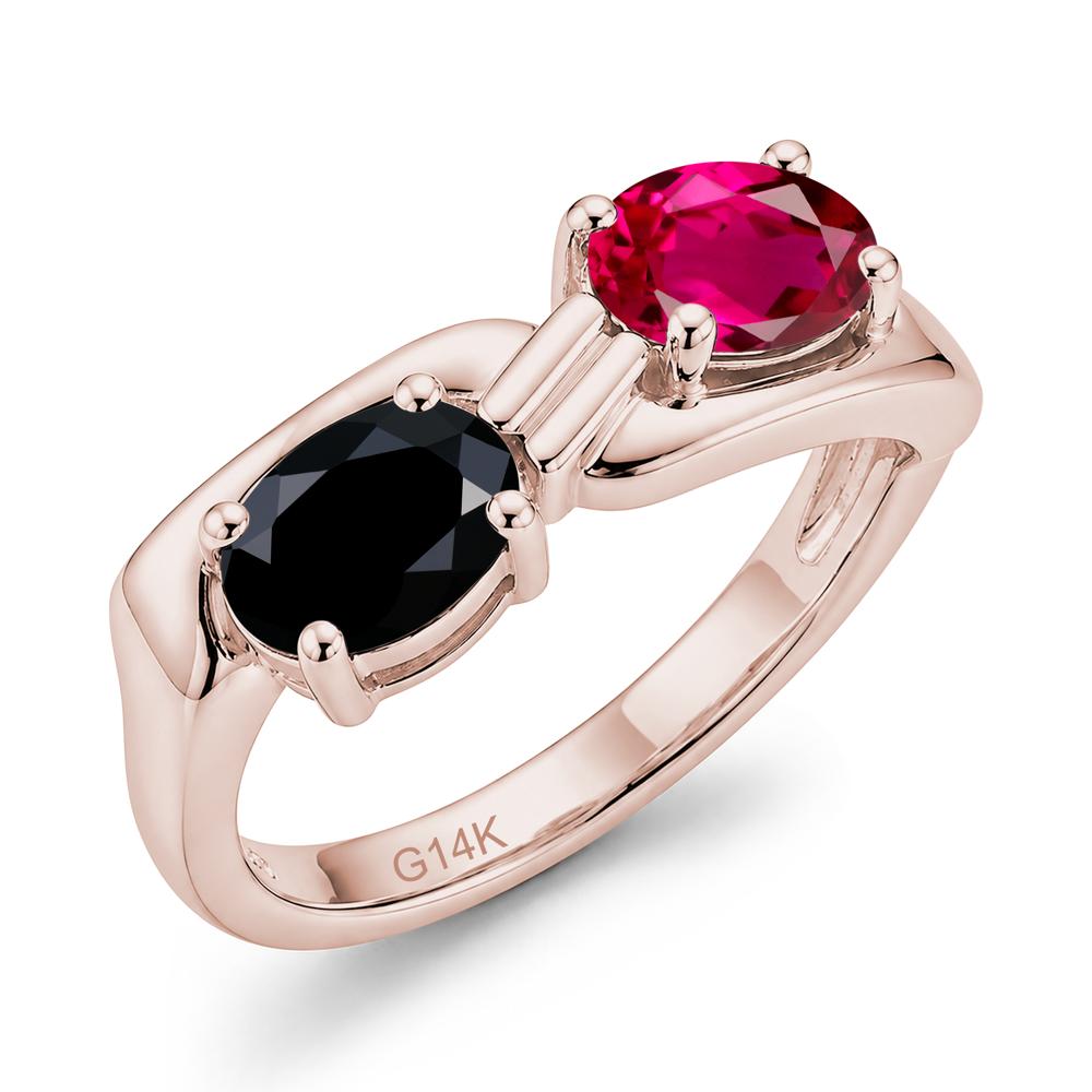 Toi Et Moi Two Stone Rose Quartz and Sapphire Promise Ring - LUO Jewelry #gemstone_Black Spinel and Ruby