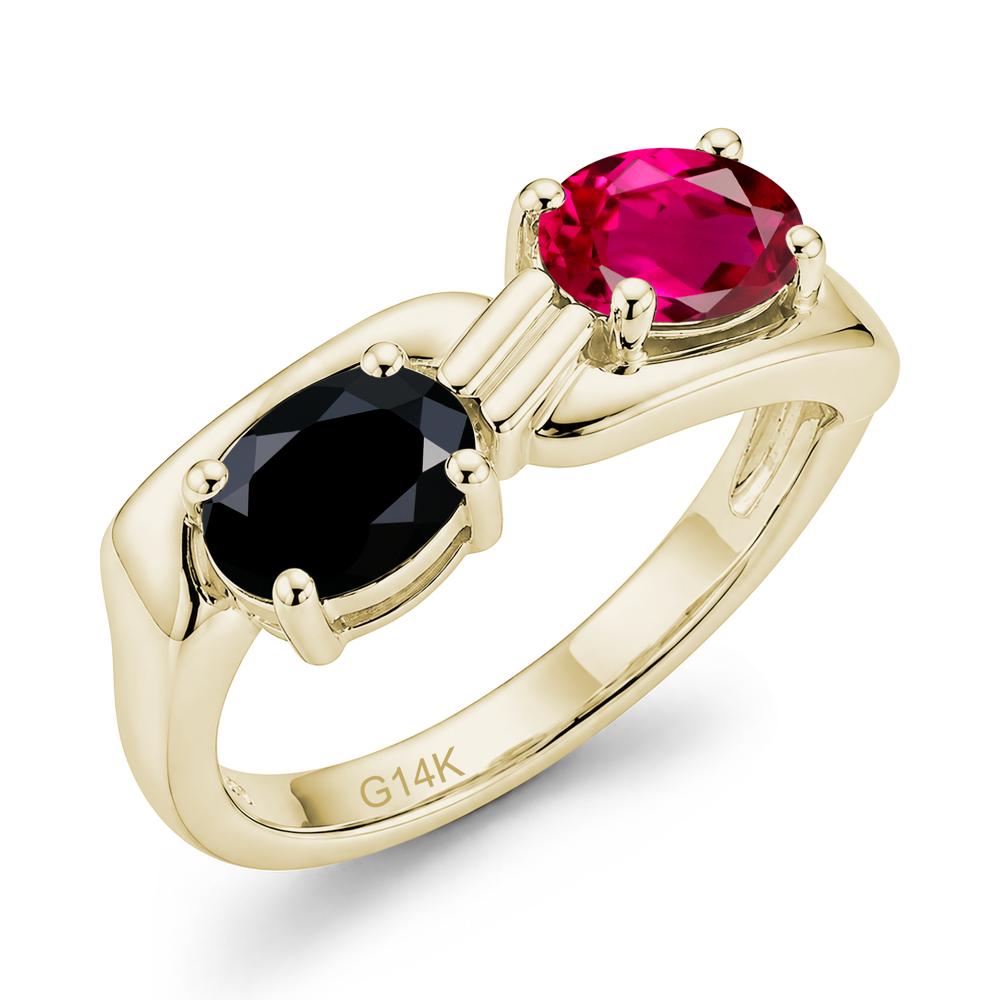 Toi Et Moi Two Stone Rose Quartz and Sapphire Promise Ring - LUO Jewelry #gemstone_Black Spinel and Ruby