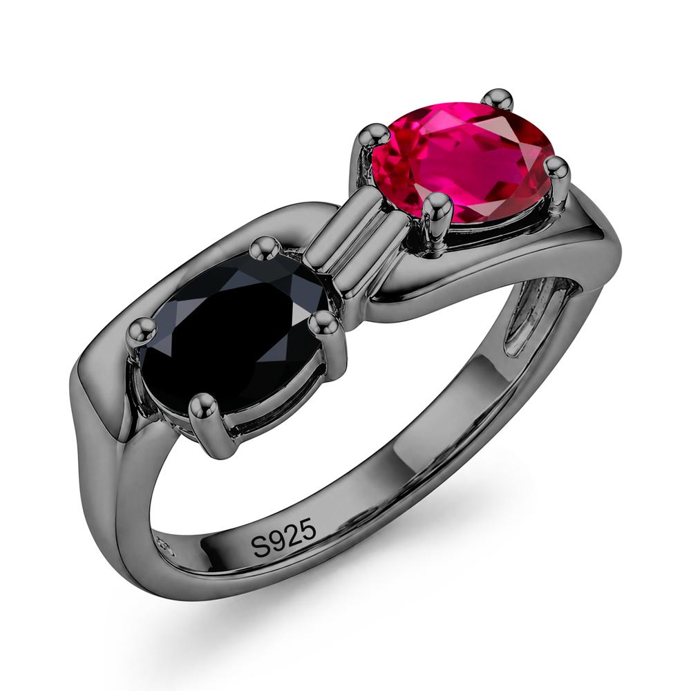 Toi Et Moi Two Stone Rose Quartz and Sapphire Promise Ring - LUO Jewelry #gemstone_Black Spinel and Ruby