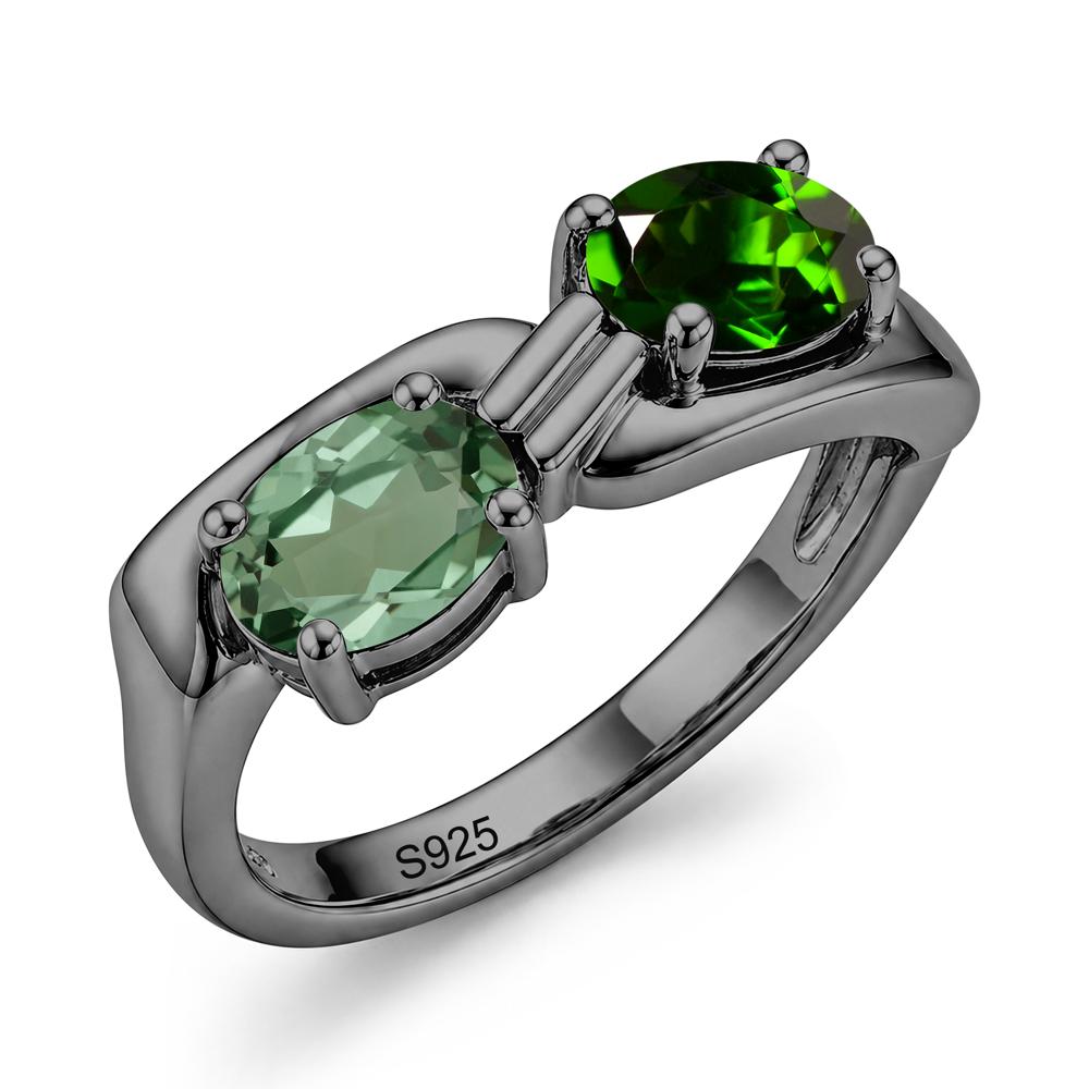 Toi Et Moi Two Stone Rose Quartz and Sapphire Promise Ring - LUO Jewelry #gemstone_Diopside and Green Sapphire