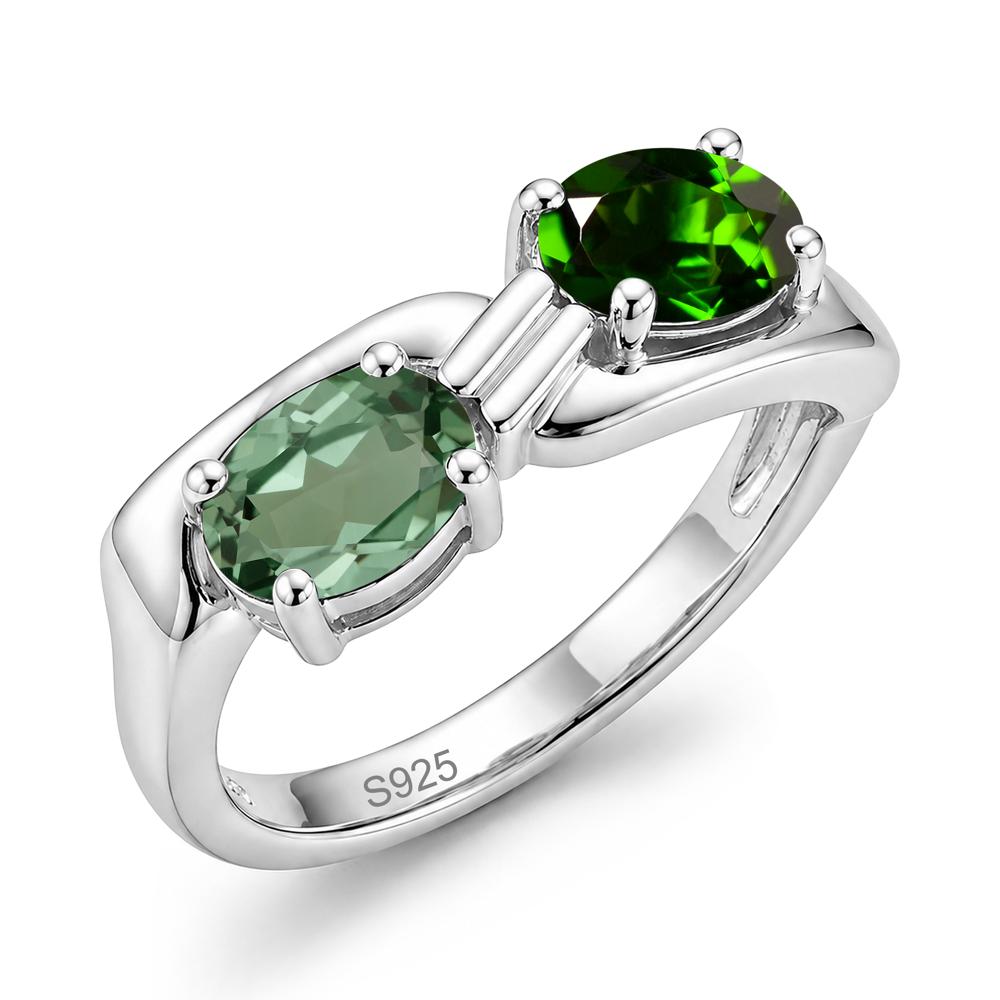 Toi Et Moi Two Stone Rose Quartz and Sapphire Promise Ring - LUO Jewelry #gemstone_Diopside and Green Sapphire