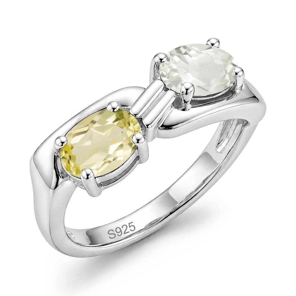 Toi Et Moi Two Stone Rose Quartz and Sapphire Promise Ring - LUO Jewelry #gemstone_Green Amethyst and Lemon Quartz