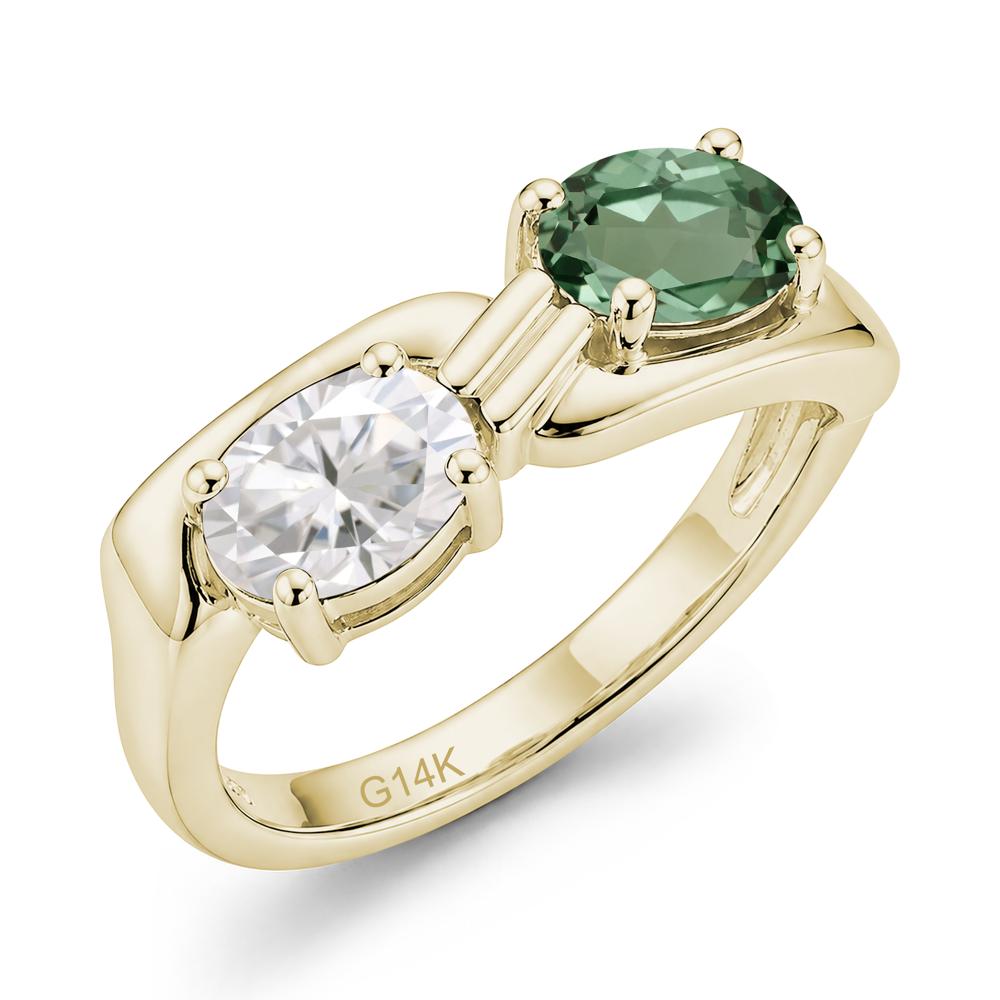 Toi Et Moi Two Stone Rose Quartz and Sapphire Promise Ring - LUO Jewelry #gemstone_Green Sapphire and Moissanite