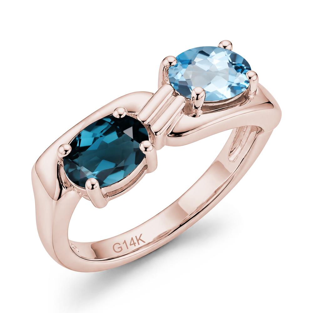 Toi Et Moi Two Stone Rose Quartz and Sapphire Promise Ring - LUO Jewelry #gemstone_London Blue Topaz and Swiss Blue Topaz