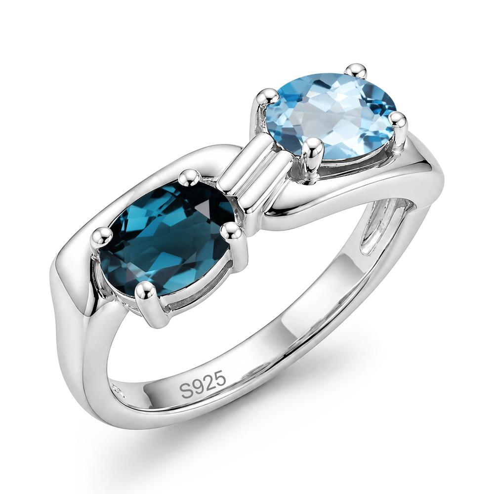 Toi Et Moi Two Stone Rose Quartz and Sapphire Promise Ring - LUO Jewelry #gemstone_London Blue Topaz and Swiss Blue Topaz