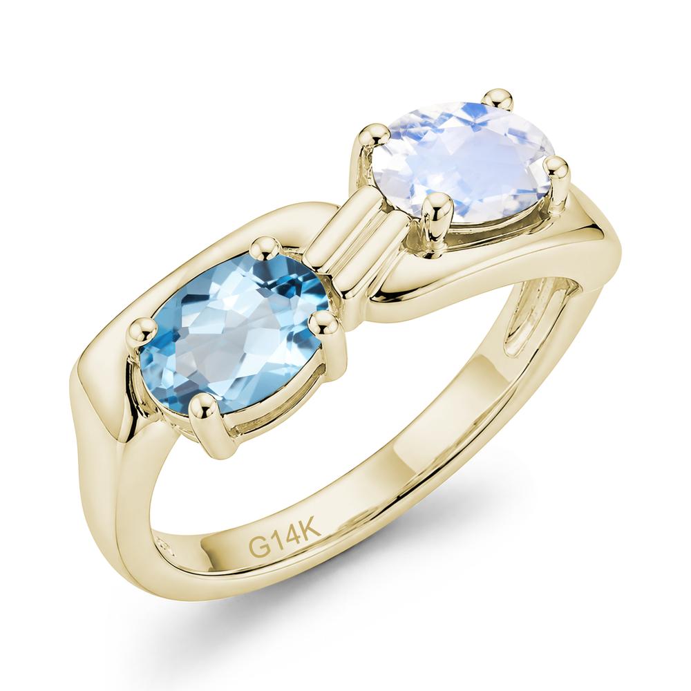 Toi Et Moi Two Stone Rose Quartz and Sapphire Promise Ring - LUO Jewelry #gemstone_Moonstone and Swiss Blue Topaz
