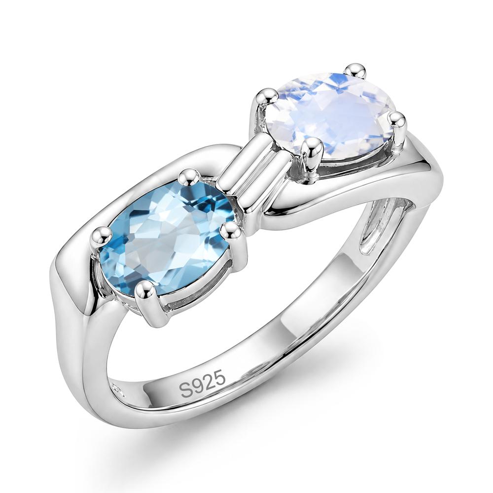 Toi Et Moi Two Stone Rose Quartz and Sapphire Promise Ring - LUO Jewelry #gemstone_Moonstone and Swiss Blue Topaz