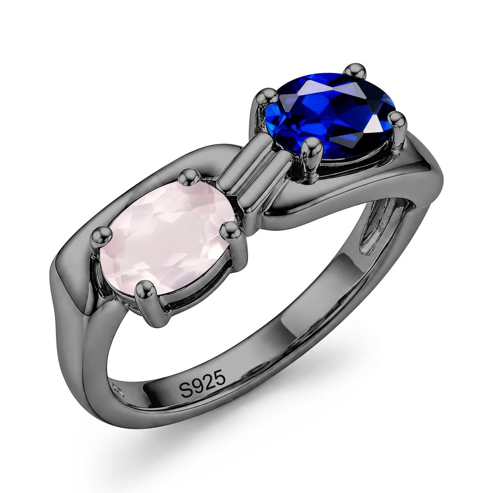 Toi Et Moi Two Stone Rose Quartz and Sapphire Promise Ring - LUO Jewelry #gemstone_Rose Quartz and Sapphire