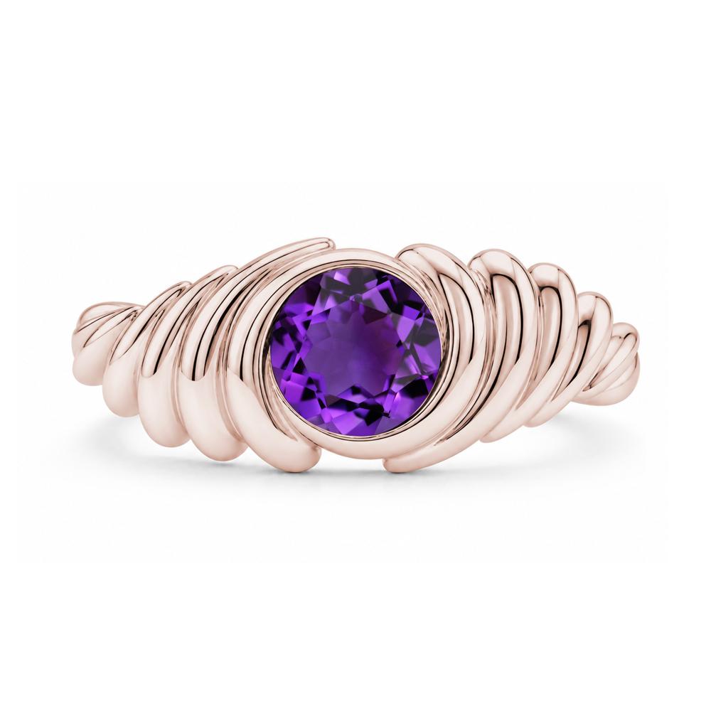 Solitaire Bezel Setting Swirl Amethyst Ring - LUO Jewelry #gemstone_Amethyst