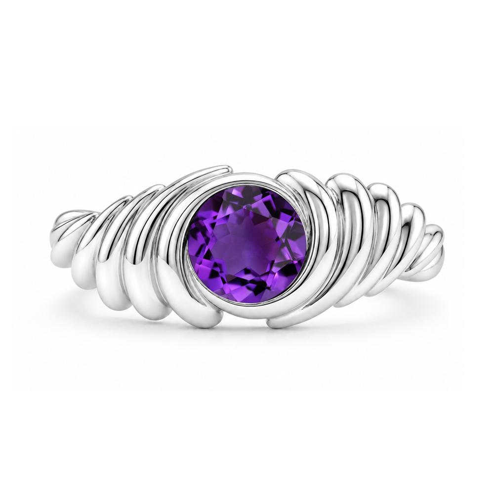 Solitaire Bezel Setting Swirl Amethyst Ring - LUO Jewelry #gemstone_Amethyst