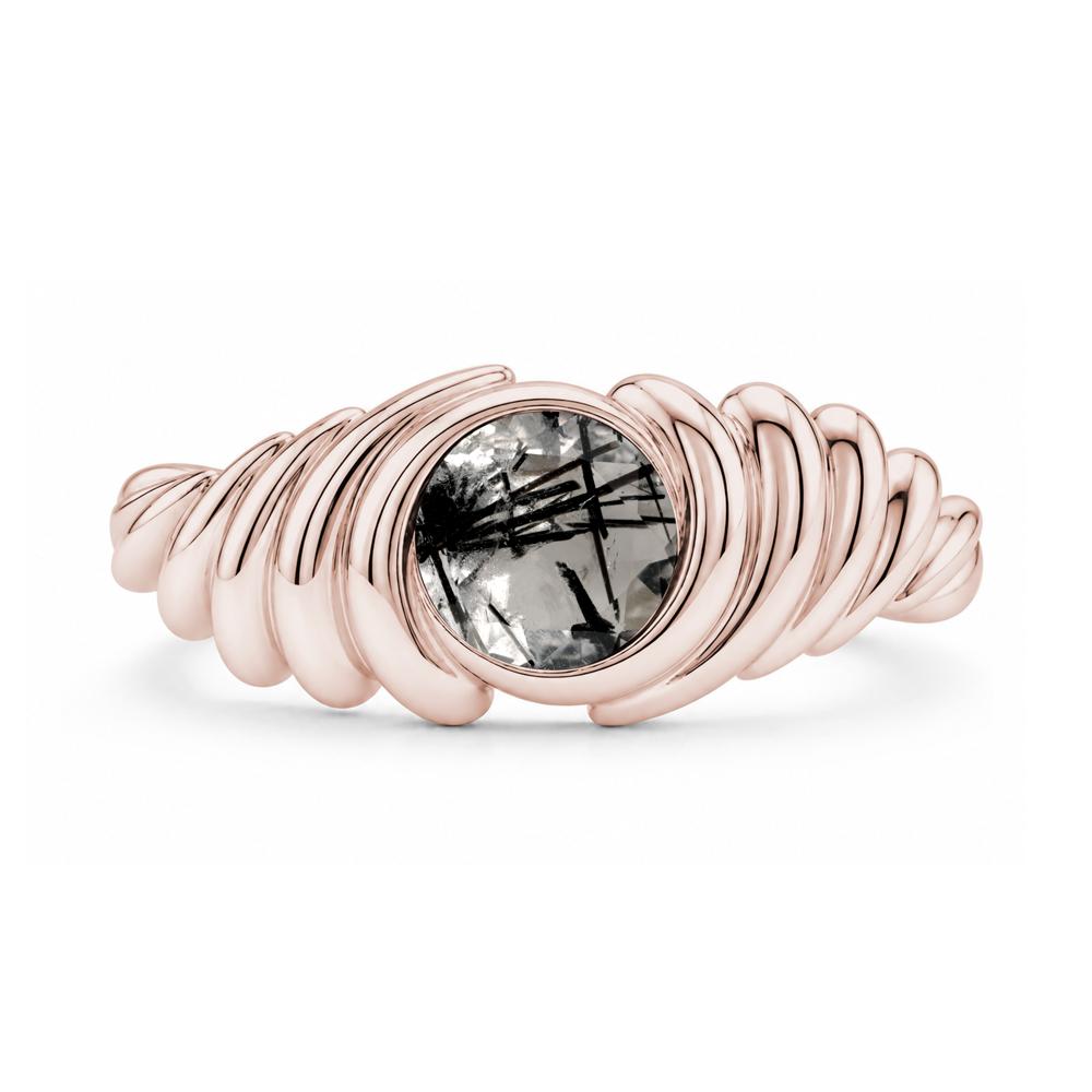 Solitaire Bezel Setting Swirl Amethyst Ring - LUO Jewelry #gemstone_Black Rutilated Quartz