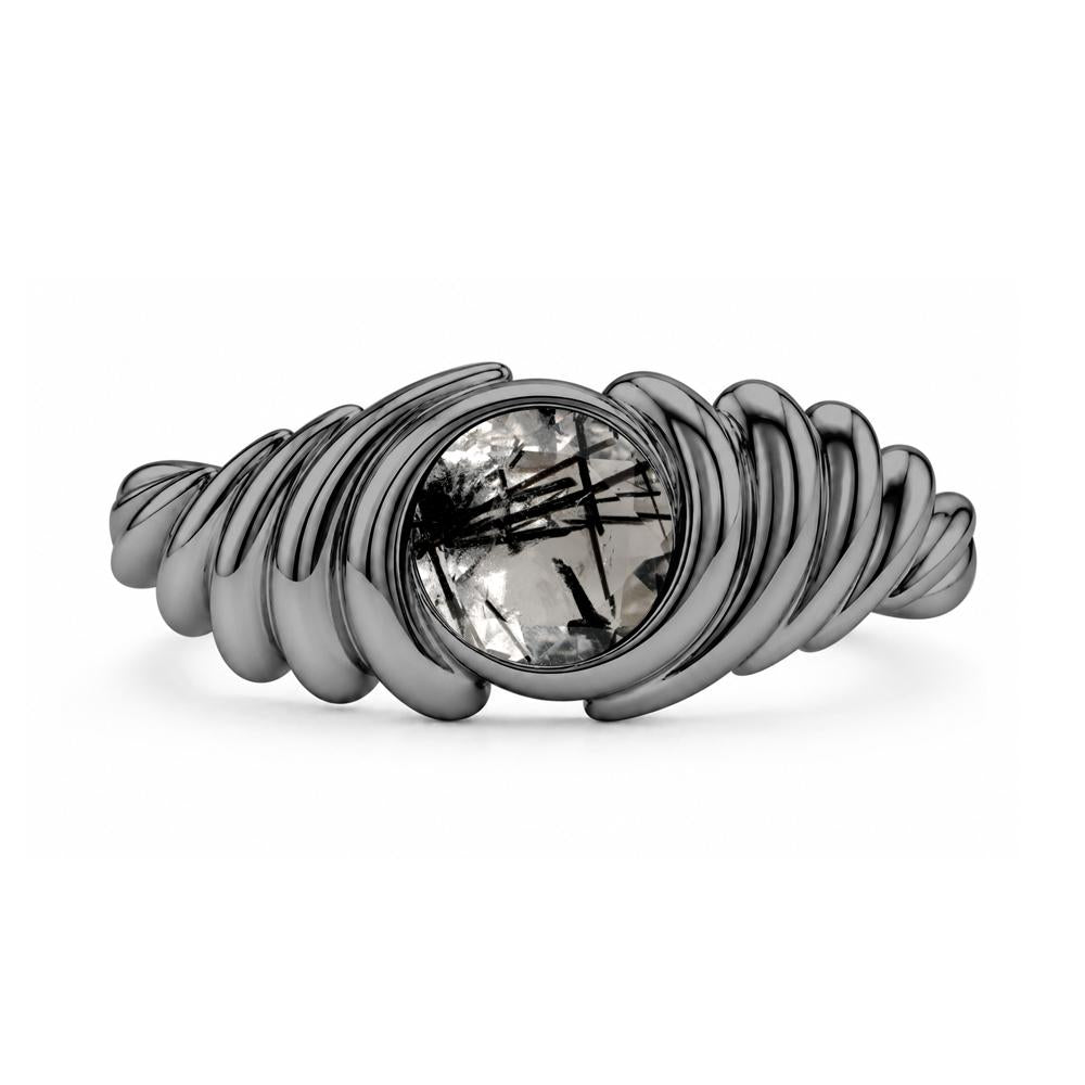 Solitaire Bezel Setting Swirl Amethyst Ring - LUO Jewelry #gemstone_Black Rutilated Quartz
