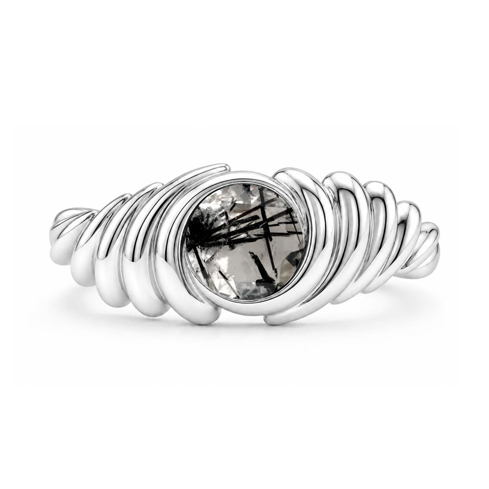 Solitaire Bezel Setting Swirl Amethyst Ring - LUO Jewelry #gemstone_Black Rutilated Quartz