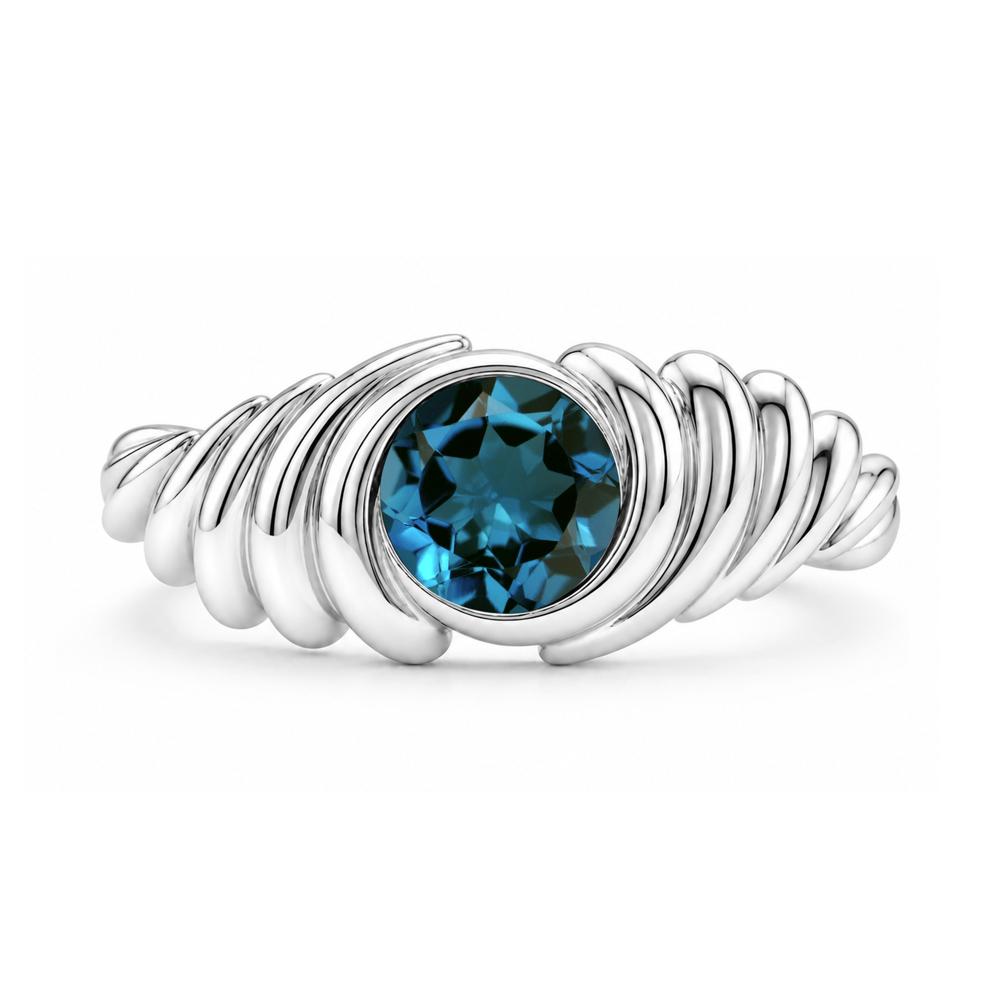 Solitaire Bezel Setting Swirl Amethyst Ring - LUO Jewelry #gemstone_London Blue Topaz