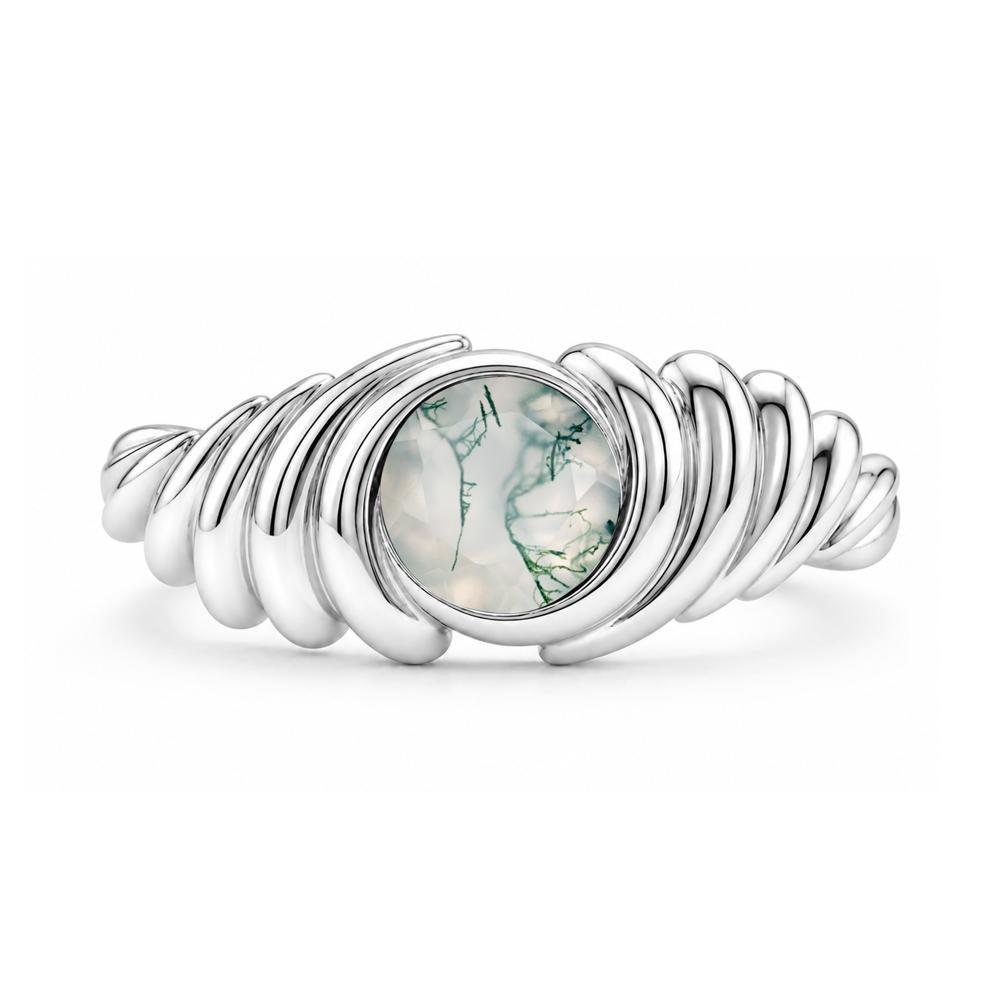 Solitaire Bezel Setting Swirl Amethyst Ring - LUO Jewelry #gemstone_Moss Agate