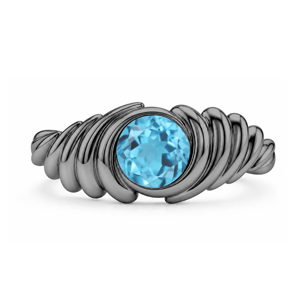 Solitaire Bezel Setting Swirl Amethyst Ring - LUO Jewelry #gemstone_Swiss Blue Topaz