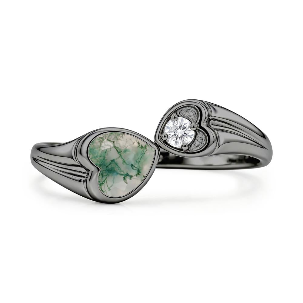 Toi Et Moi Two Stone Emerald Heart Shaped Ring - LUO Jewelry #gemstone_Moss Agate