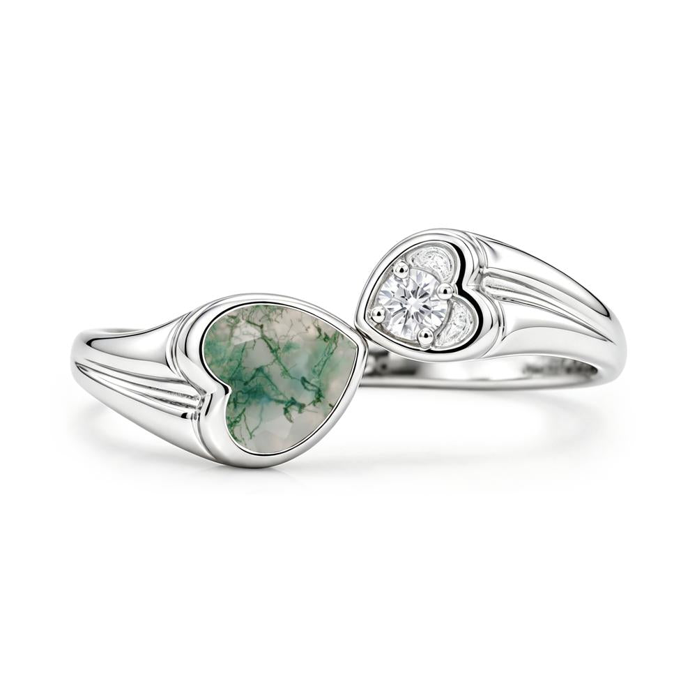 Toi Et Moi Two Stone Emerald Heart Shaped Ring - LUO Jewelry #gemstone_Moss Agate