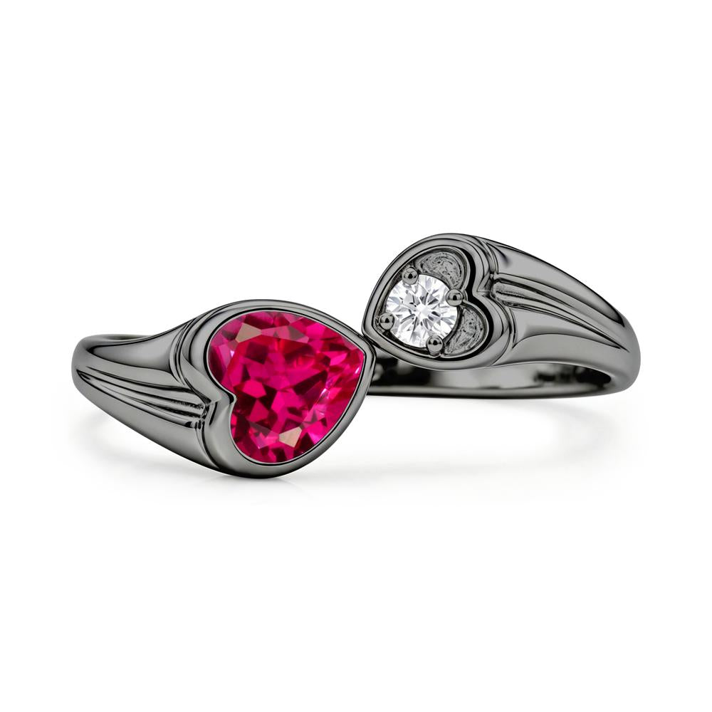 Toi Et Moi Two Stone Emerald Heart Shaped Ring - LUO Jewelry #gemstone_Ruby