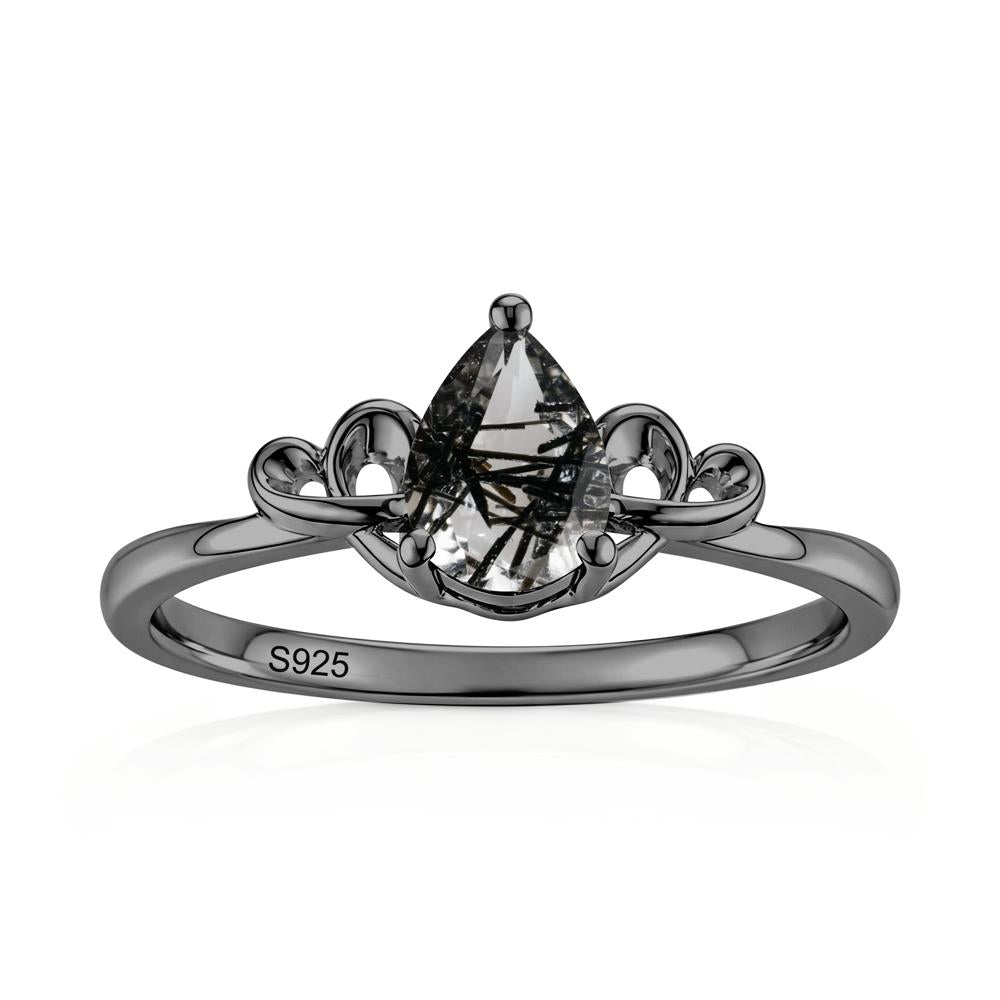 Love Knot Pear Shaped Sapphire Ring - LUO Jewelry #gemstone_Black Rutilated Quartz