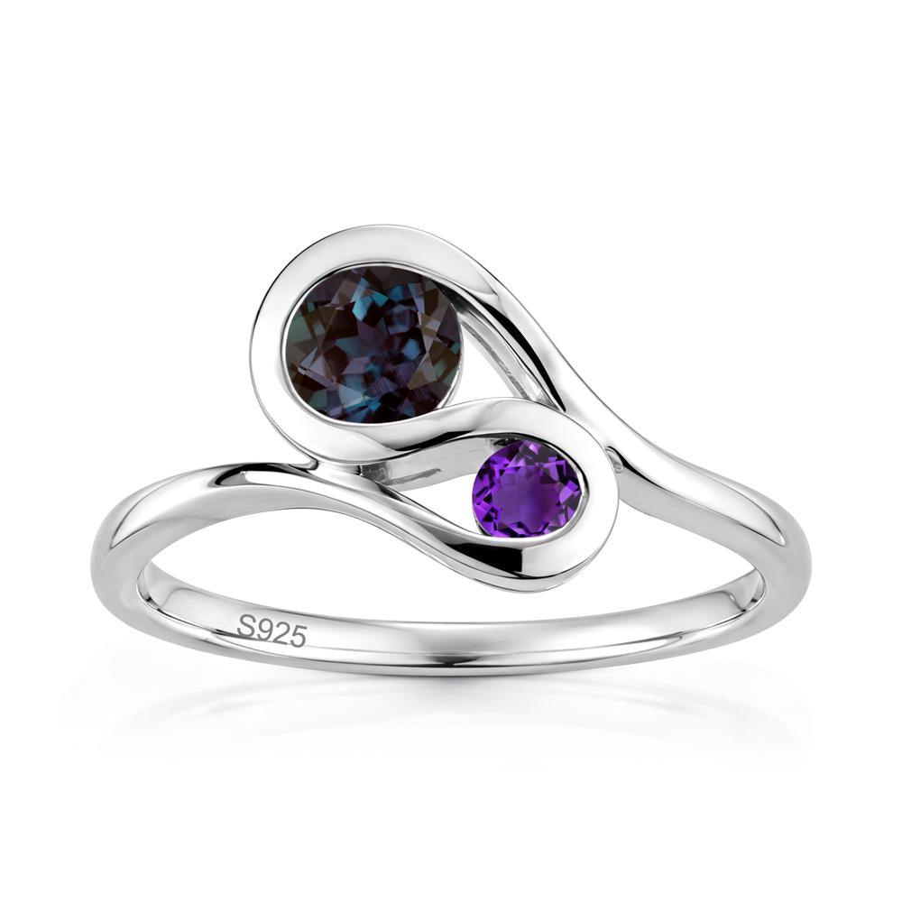 Two Stone Toi Et Moi Green Sapphire and Emerald Bypass Ring - LUO Jewelry #gemstone_Alexandrite and Amethyst