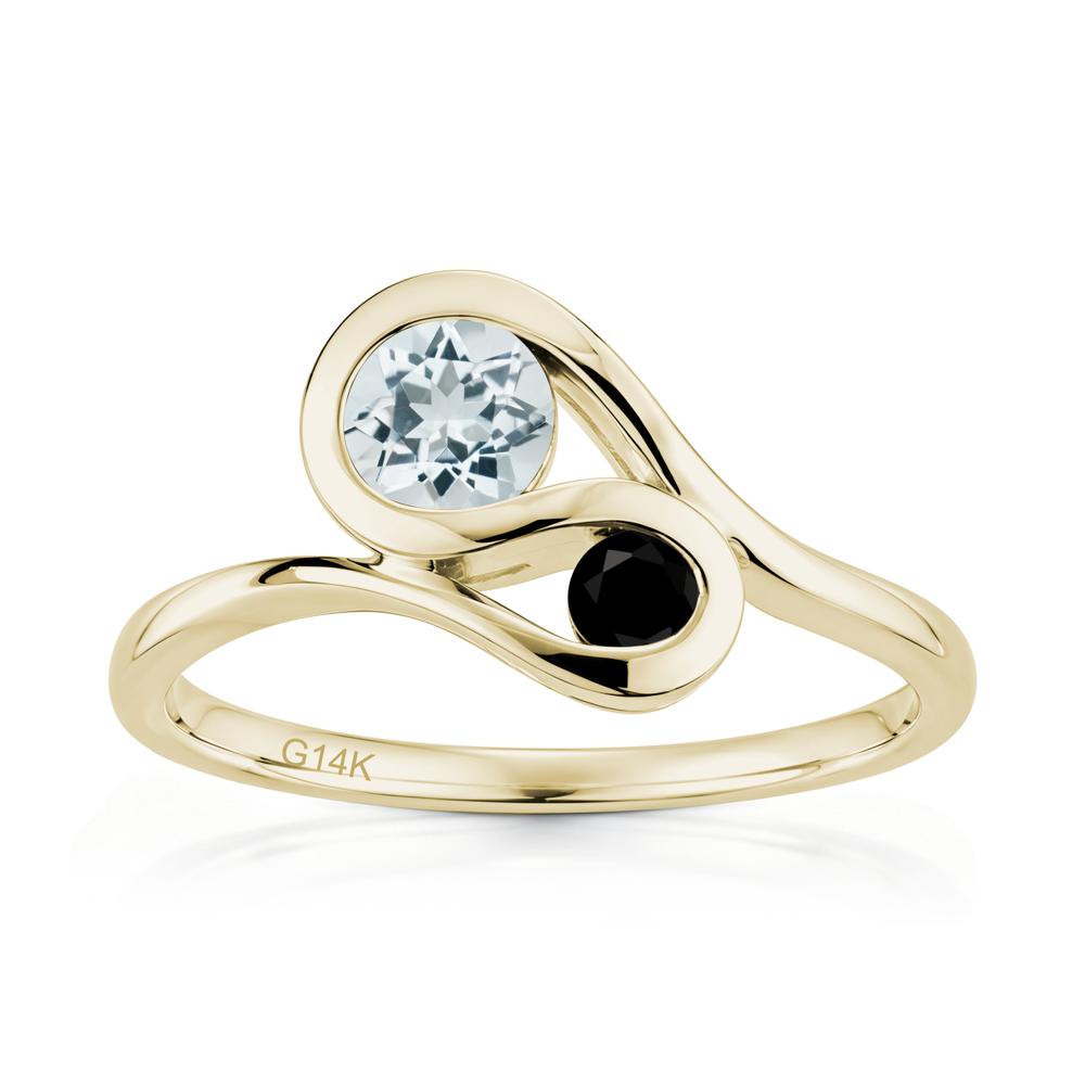 Two Stone Toi Et Moi Green Sapphire and Emerald Bypass Ring - LUO Jewelry #gemstone_Aquamarine and Black Spinel