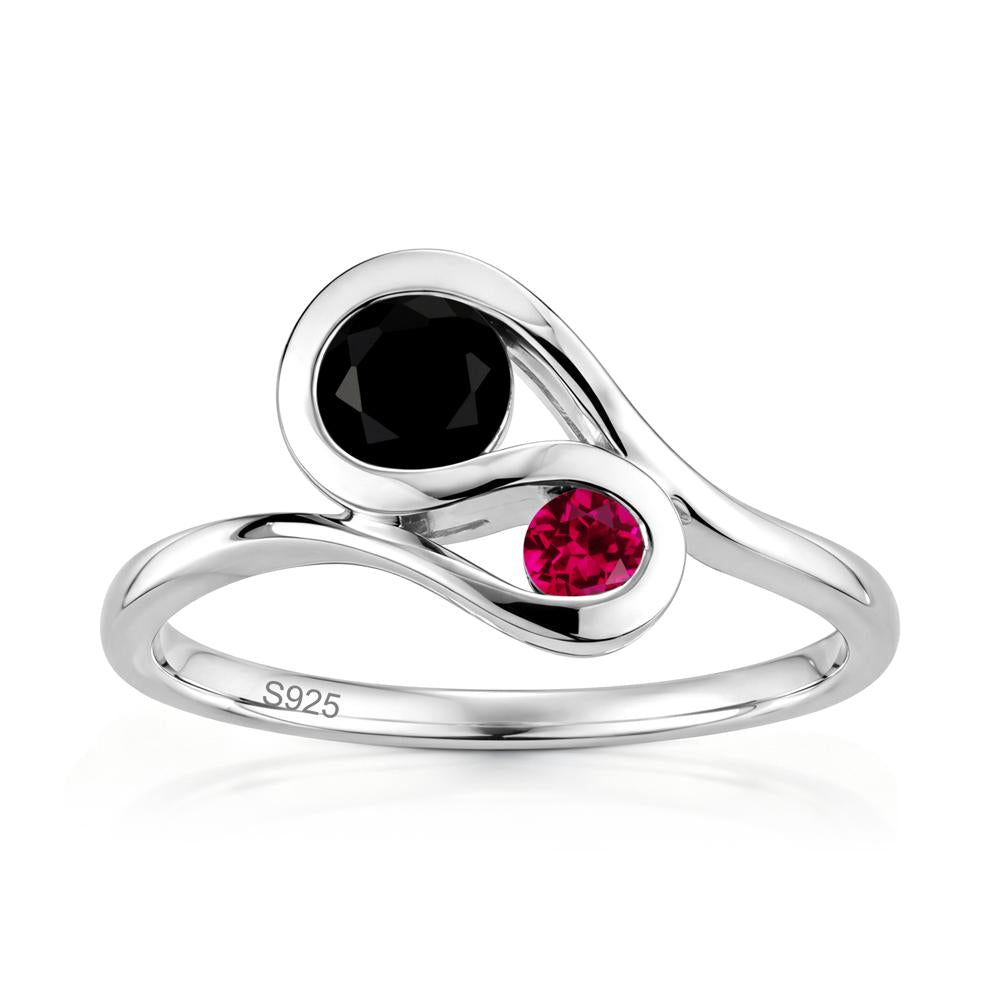 Two Stone Toi Et Moi Green Sapphire and Emerald Bypass Ring - LUO Jewelry #gemstone_Black Spinel and Ruby
