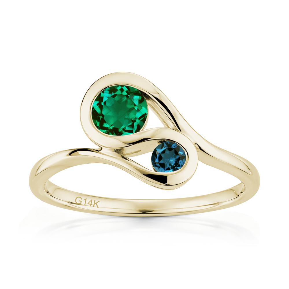 Two Stone Toi Et Moi Green Sapphire and Emerald Bypass Ring - LUO Jewelry #gemstone_Emerald and London Blue Topaz