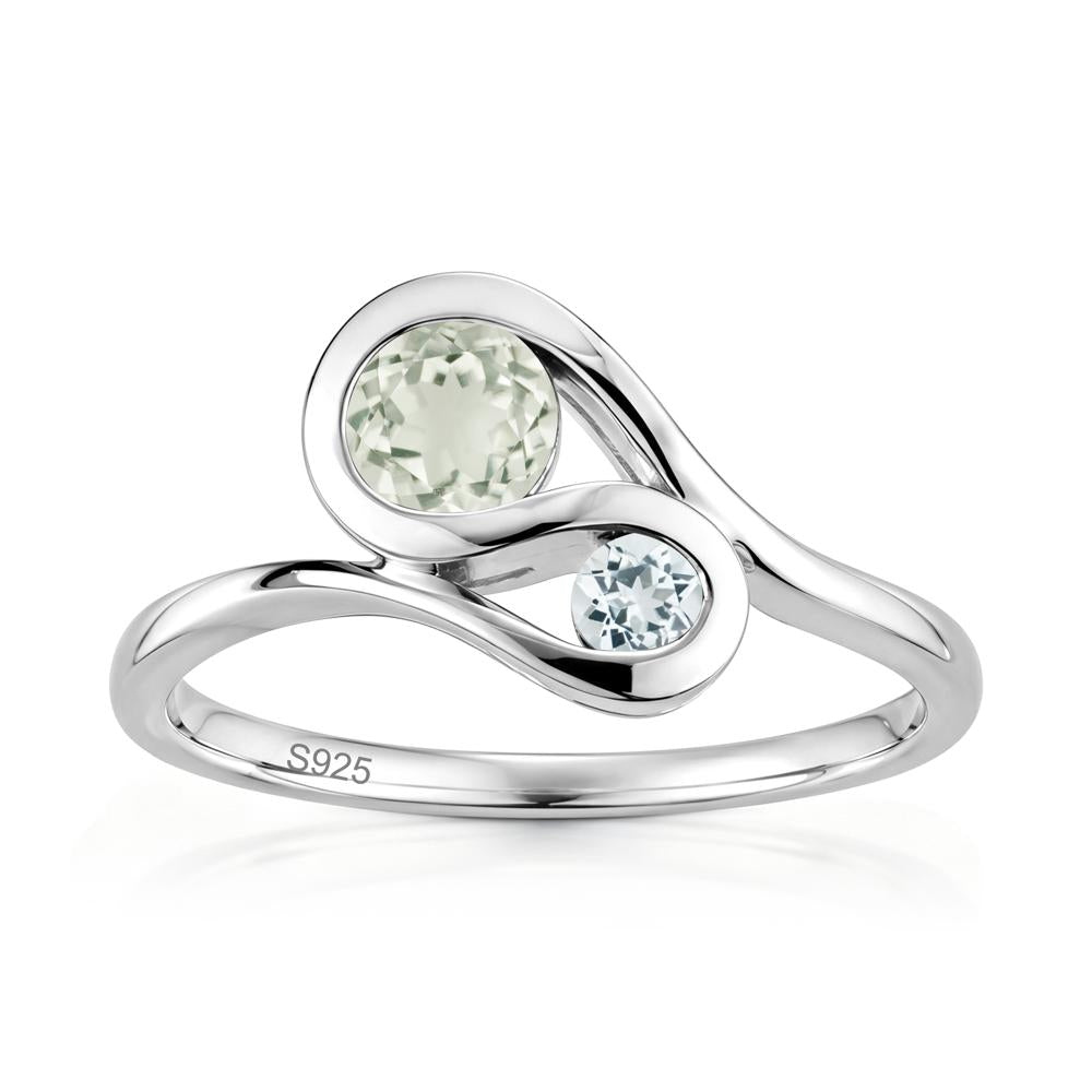 Two Stone Toi Et Moi Green Sapphire and Emerald Bypass Ring - LUO Jewelry #gemstone_Green Amethyst and Aquamarine
