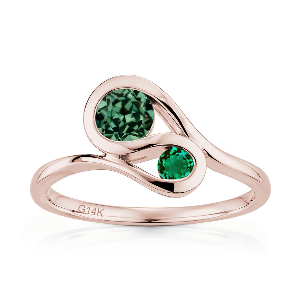 Two Stone Toi Et Moi Green Sapphire and Emerald Bypass Ring - LUO Jewelry #gemstone_Green Sapphire and Emerald