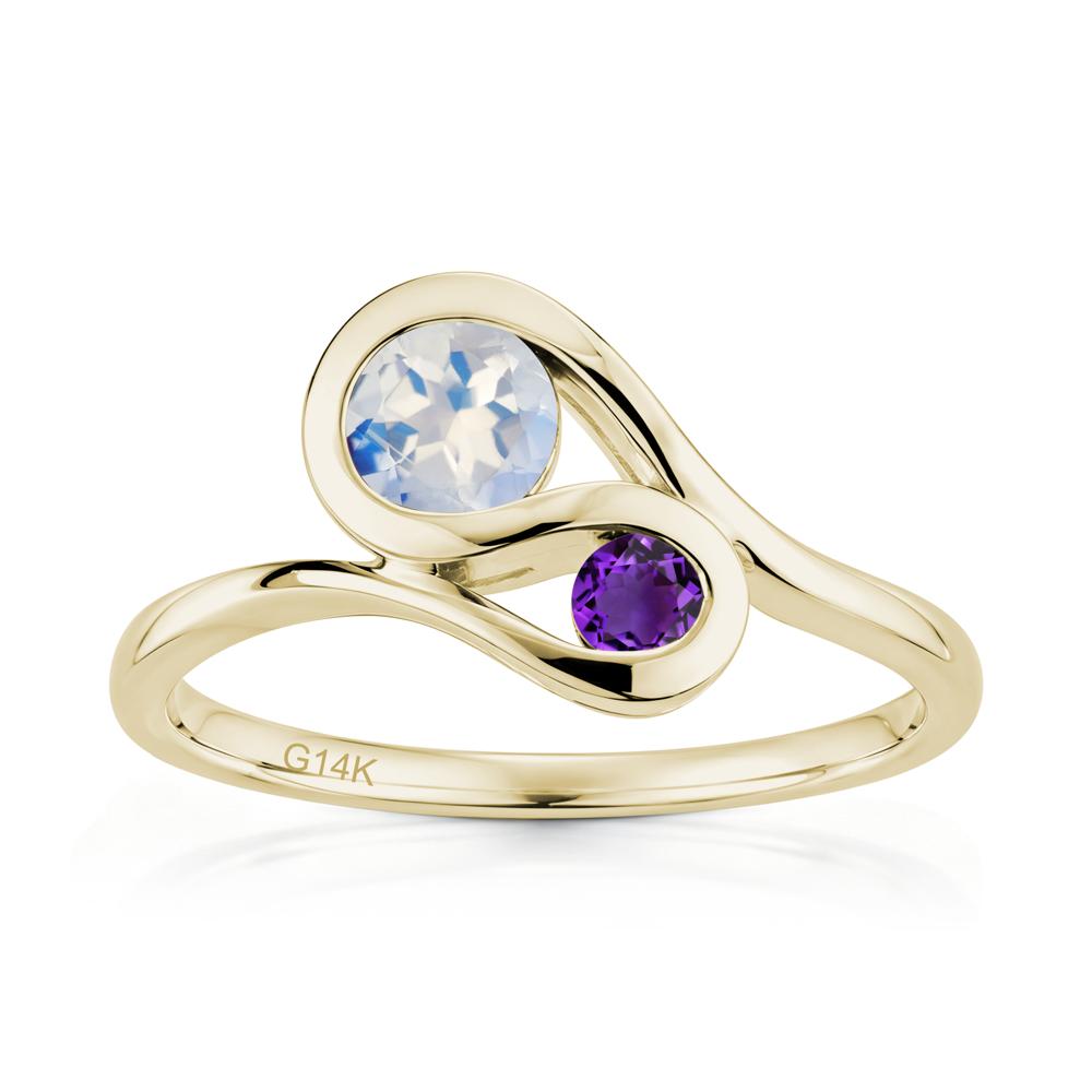 Two Stone Toi Et Moi Green Sapphire and Emerald Bypass Ring - LUO Jewelry #gemstone_Moonstone and Amethyst