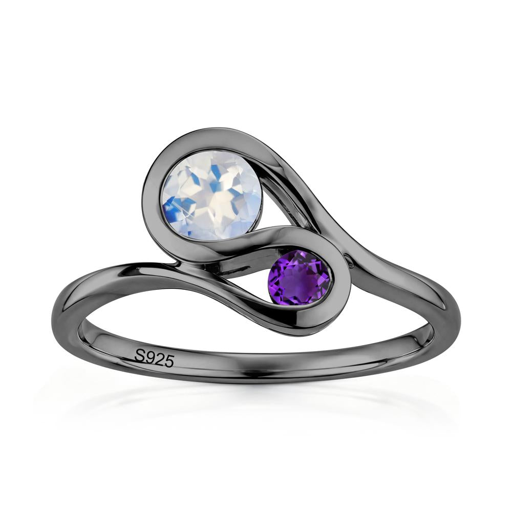Two Stone Toi Et Moi Green Sapphire and Emerald Bypass Ring - LUO Jewelry #gemstone_Moonstone and Amethyst